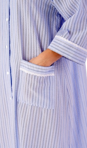 Slenderella Popper Cotton Rich Stripe Housecoat